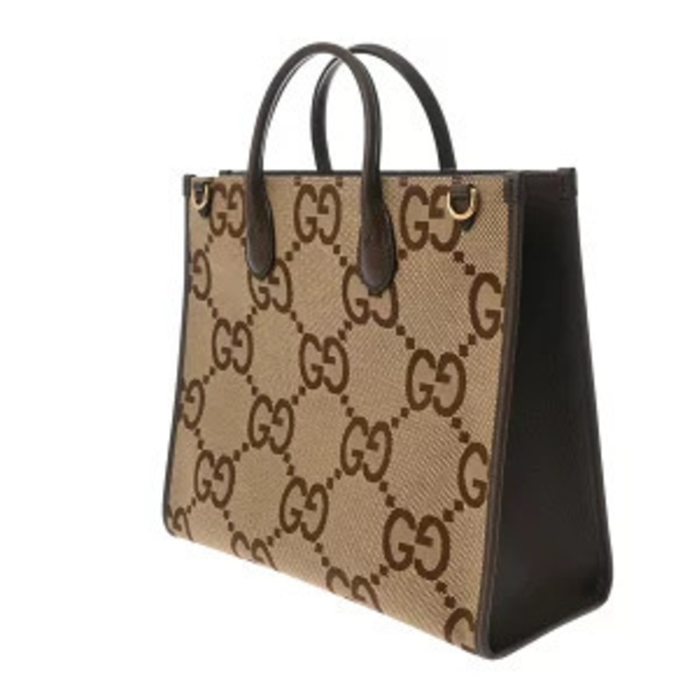 Gucci Jumbo Beige Brown Bag Leather Tote GG Canvas